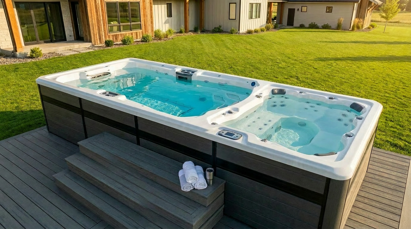 Swim spa with ambient lighting